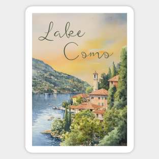 Lake Como Italy Watercolor Painting – Tranquil Travel Art Print Sticker